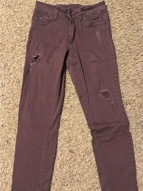 YMI High-Rise Distressed Slim Jeans — Plum